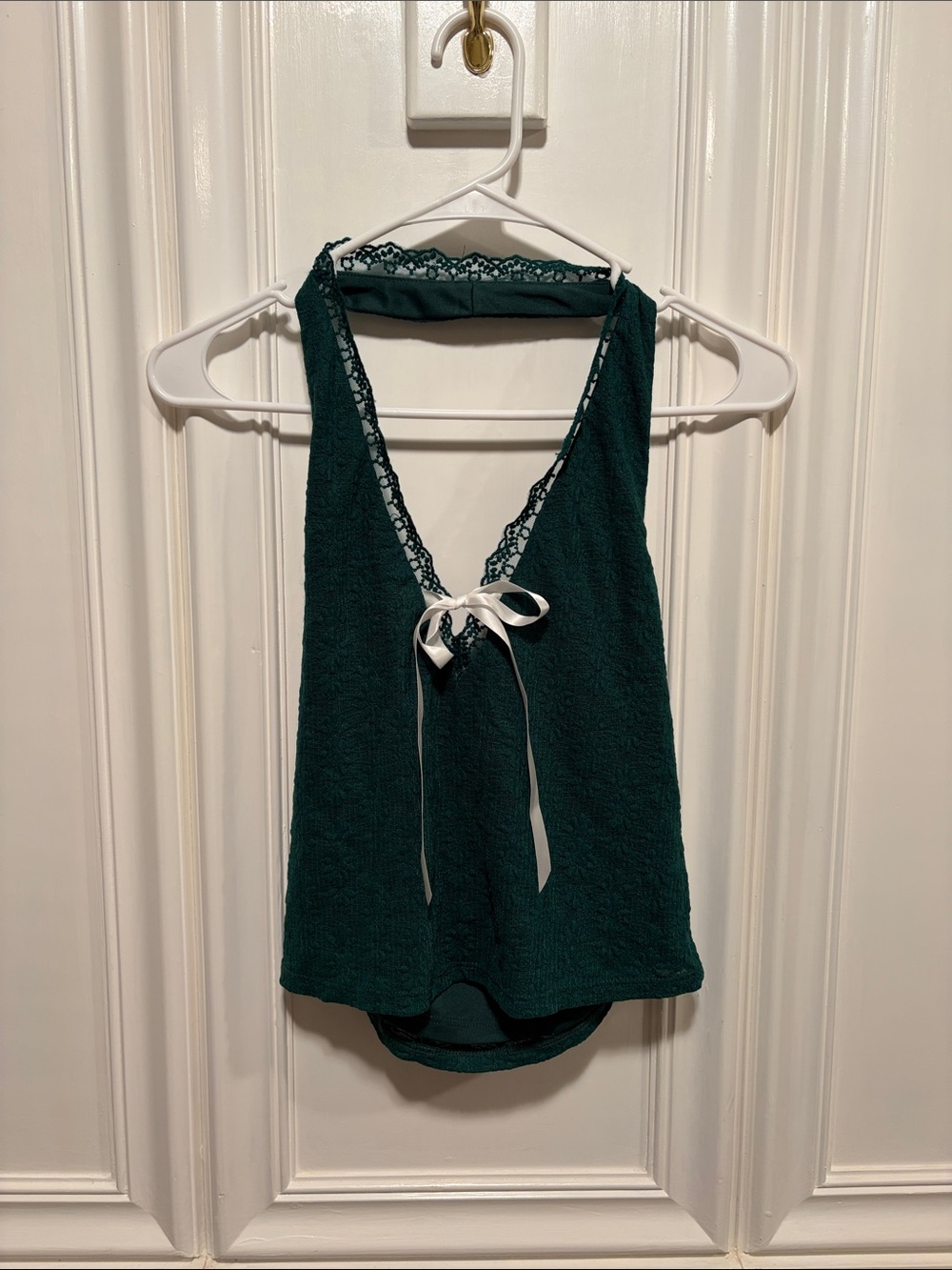 wild fable Dark Green Lace-Trim Halter Camisole with Satin Bow